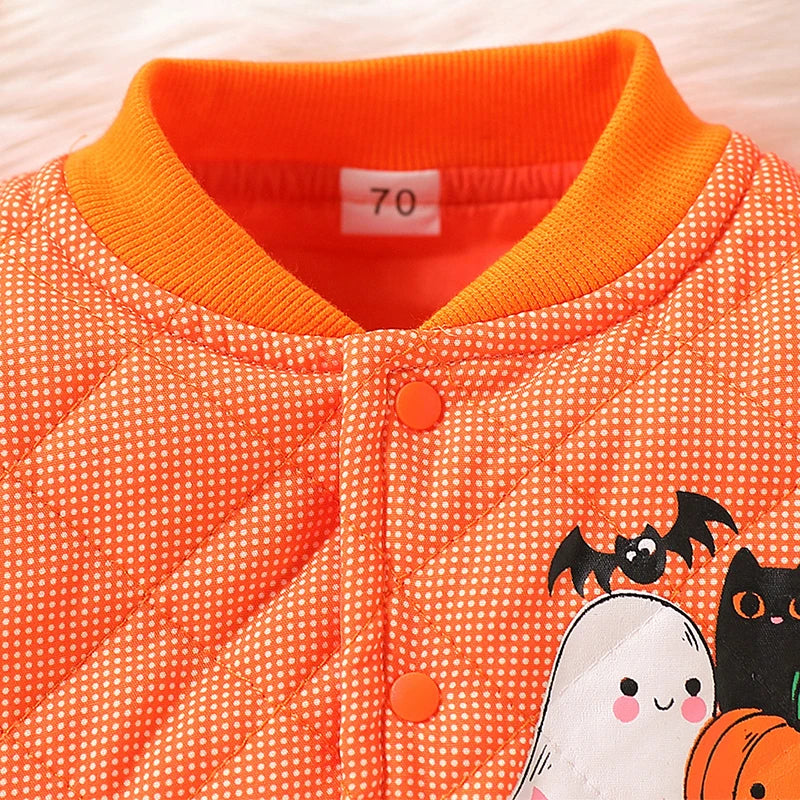 2025 Autumn Winter Newborn Girls Clothes Halloween Cartoon Cute Pumpkin Warm Thick Outerwear Baby Tops Jacket Toddler Coat BC406