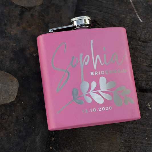 Personalized Bridesmaid Flask, Maid of Honor Gift, Flask for Bride, Custom Flask for Women, Best Friend, Gifts for Wedding Party