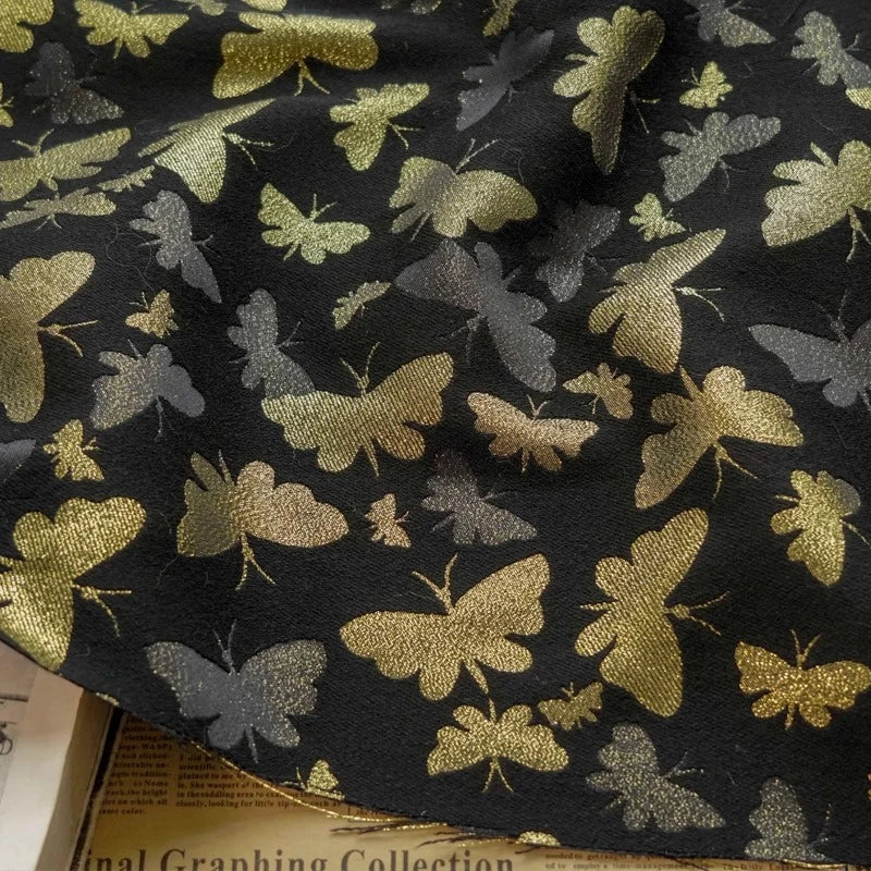 Golden Thread Butterfly Jacquard Fabric Retro Vintage Style Spring Autumn Dress & Coat Fabric Bouquet Embroidery DIY Craft Women