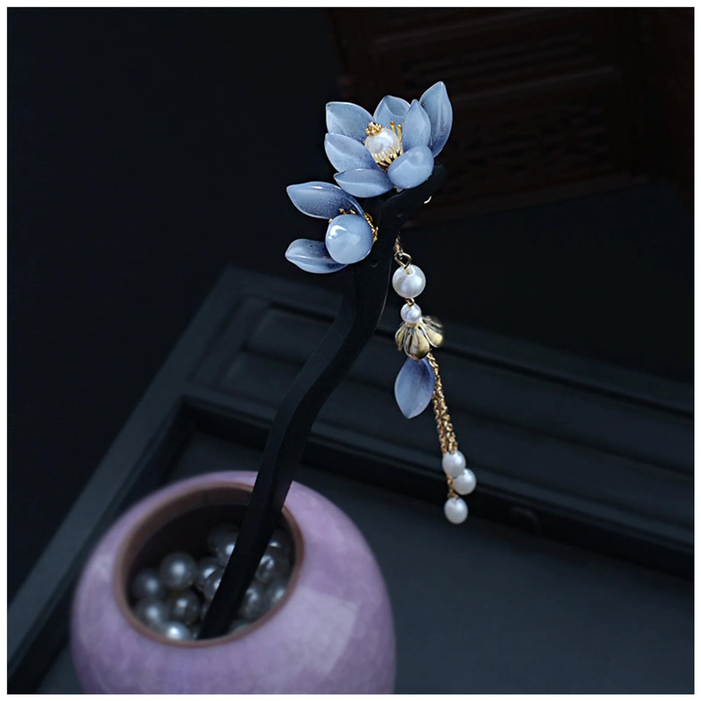 Courtly Style Hair Stick Vintage Flower Chignon Hairpin Chopsticks For Women Classic Wooden Pearl Tassel Hair Bun Jewelry Gifts