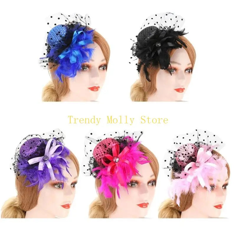N5KB Top Hat Hair Pin Halloween Bride Taking Photo Ponytail Hair Clip