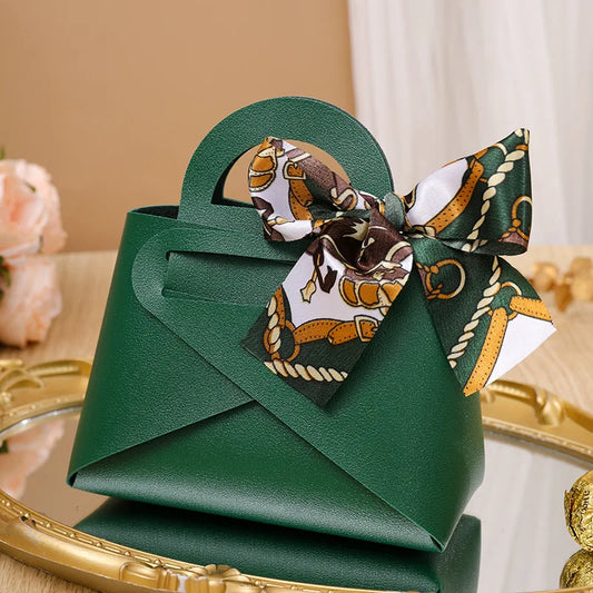 10PCS Distribute Leather Pink Gift Bags Wedding Favour Bag for Guest Mini Handbag with Ribbon Candy Packaging Box Party Decor