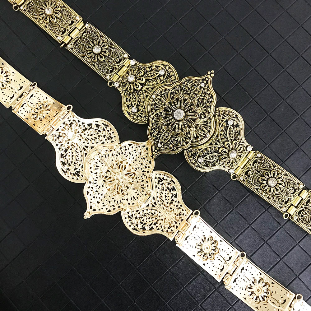 Vingate Wedding Party Crystal Belt Jewel Metal Fine Engraving Hollow Flower Original Design Adjustable Bride Waist Chain Jewelr