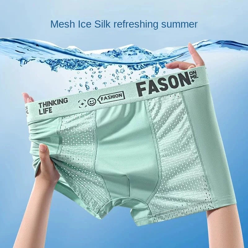 1pcs Mesh Ice Silk Boxer Shorts Men's Underwear FASQM Underpants Breathable Sexy Slim Panties Bamboo Lingerie Plus Size L-6XL