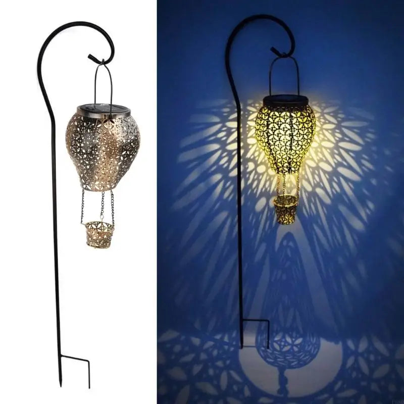 F68D Solar Hot Air Balloon Lantern Metal Glowing Crafts Party Background Decoration