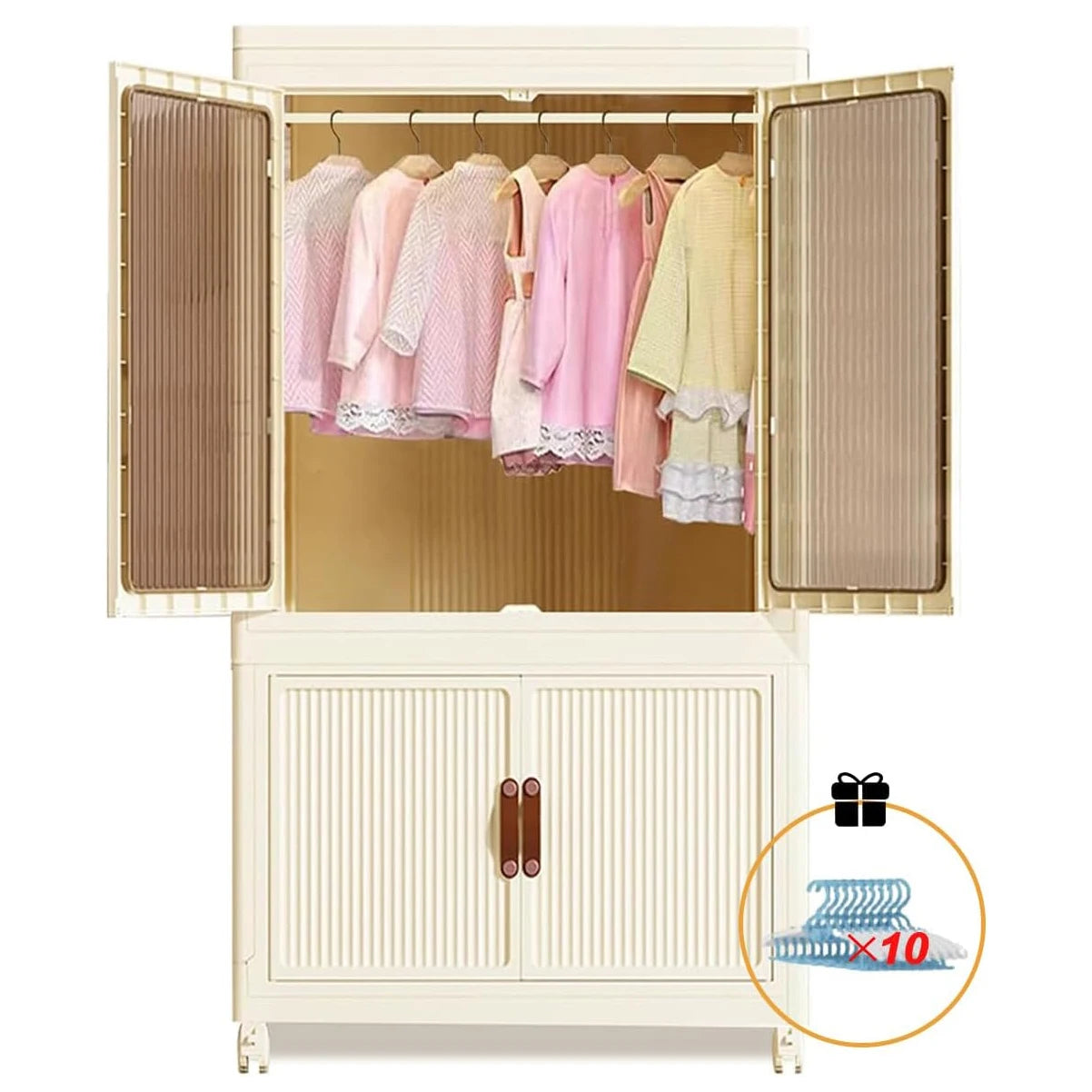 Foldable Wardrobe Cabinet with Wheels, Bardrobe 25''-2layer Clothing Storage Closet Organizer for Clothes, Books for Home/Office
