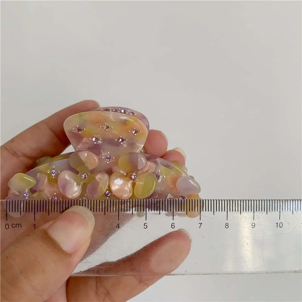 Crystal Flower Acetate White Colorful Barrettes Blue Purple Flower Hair Clips Hair Ornaments Acetate Hair Claw Korean Style