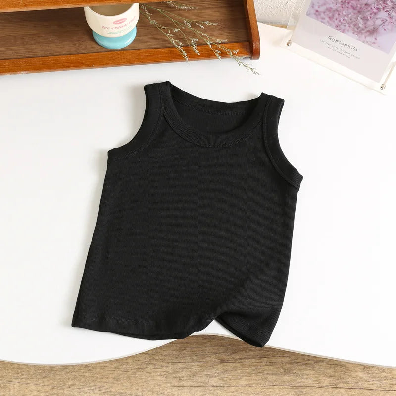 Kids Sleeveless T-shirts Candy Color Summer Tank Tops for Boys Girls Cotton Children Vest Toddler Bottom Baby Sports Clothes