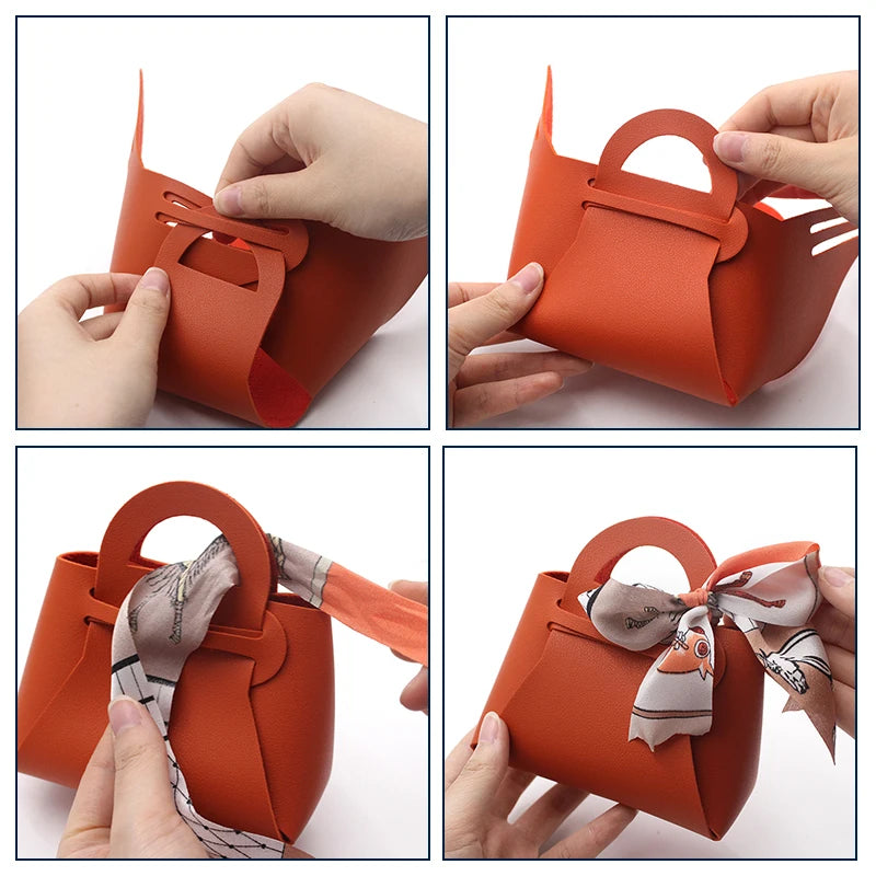 12 Pack Leather Wedding Candy Gift Bags with Handle Reusable Party Favor Boxes for Baby Showers Birthday Christmas Halloween