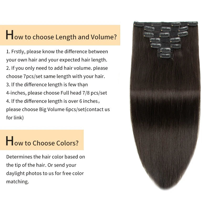 Clip in Human Hair Real Natural  Hair Extension Double Weft Full Head 7PCS Clip Ins For Add Volume Shipping from US