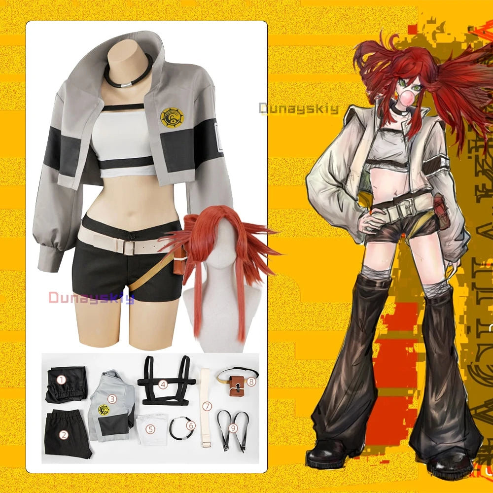 GACHIAKUTA Ryou Reaper Cosplay 코스프레 의상  Ryou Short Jacket Shorts Set s-3xl Women's Dresses Messy Red Hair Wig Role-playing Suits