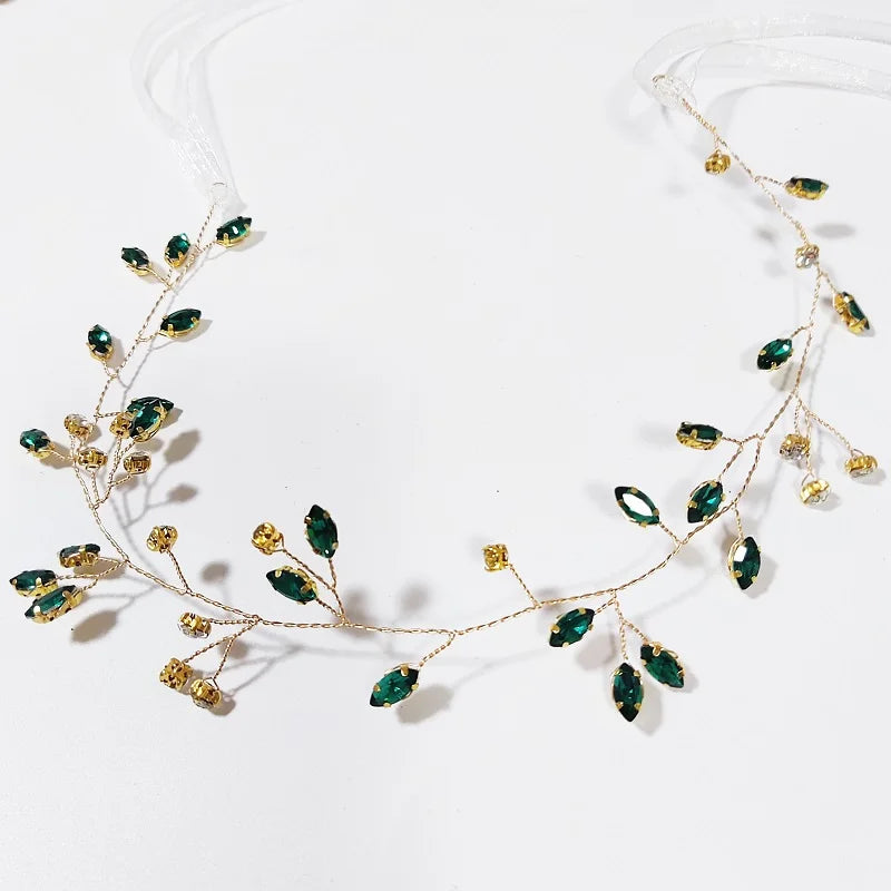 Green Color Rhinestone Hair Combs Bridal Hair Jewelry Leaf Hairpins Pearls Hairpins Bride Wedding Headdress Headband
