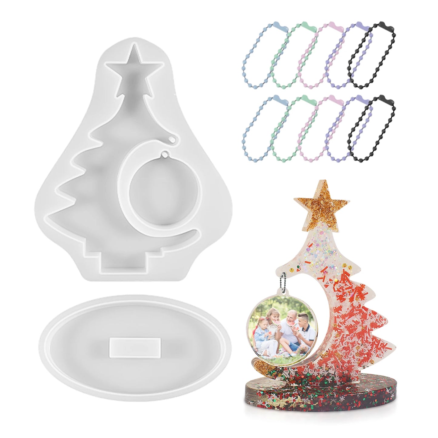 ilicone Mold For Christmas Tree Ornaments Easy To Demould Clear Casting Resin High Detail Durable White Colorful bead chain