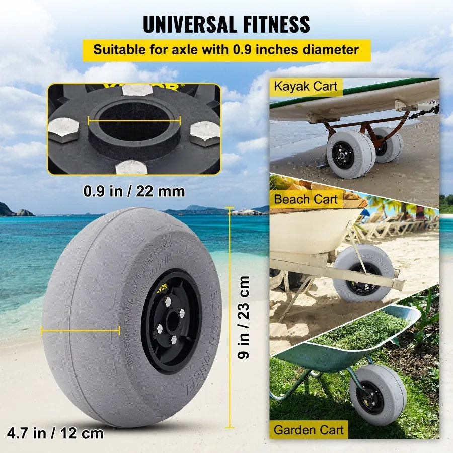 Beach Balloon Wheels 9 Replacement Sand Tires PVC Cart Tires for Kayak Dolly Canoe Cart and Buggy w Free Air Pump 2Pack