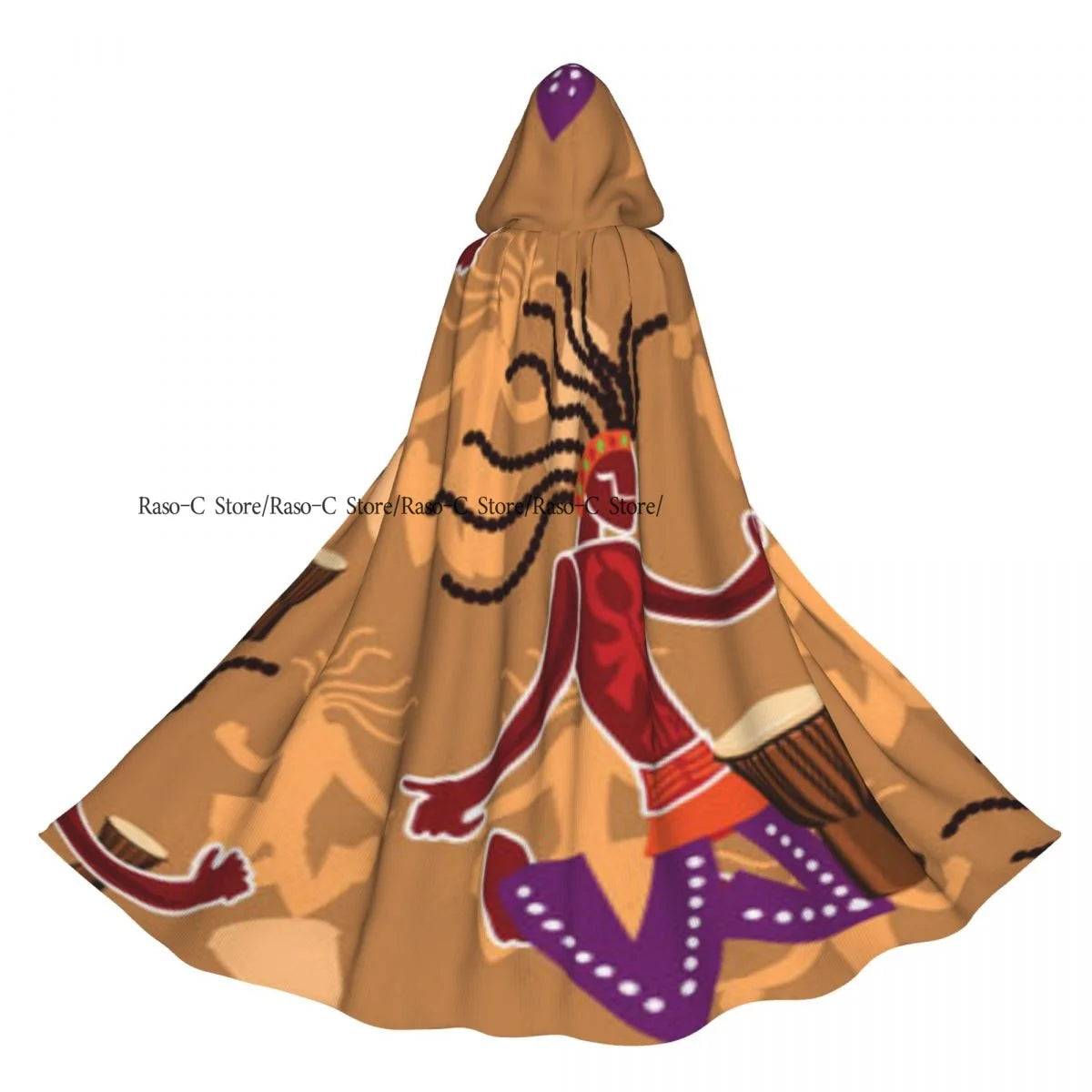 Unisex Adult Abstract Asian Of Drum Player Cloak with Hood Long Witch Costume Cosplay