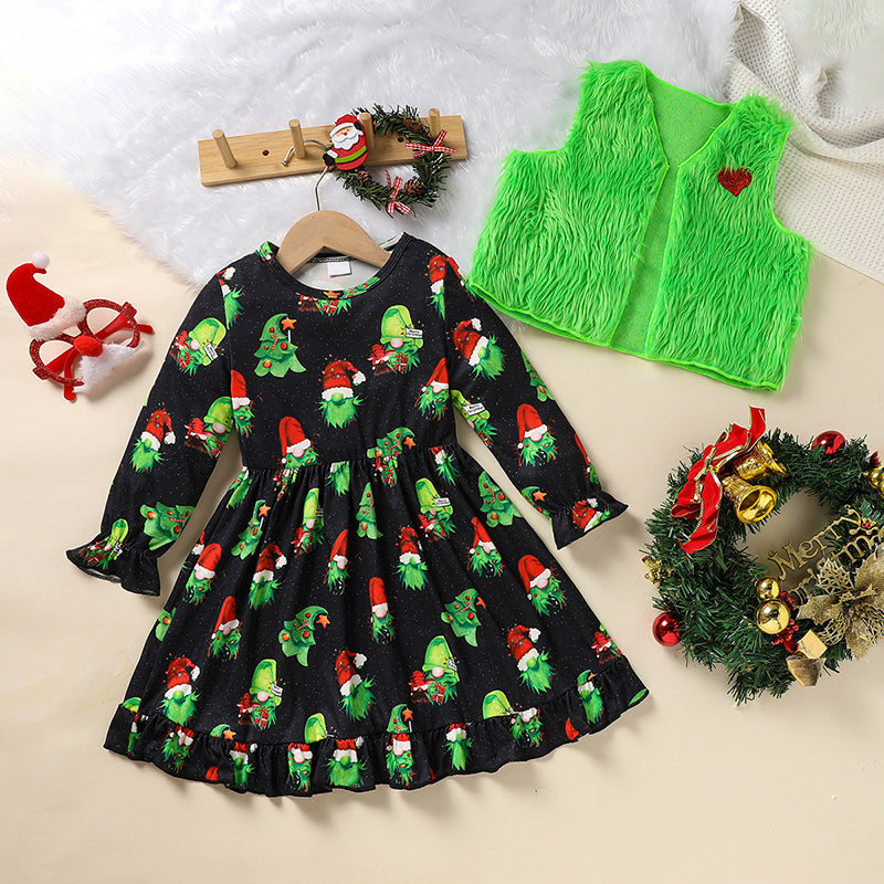 Toddler Kids Baby Girl Christmas Dress Outifts, Long Sleeves Cartoon
