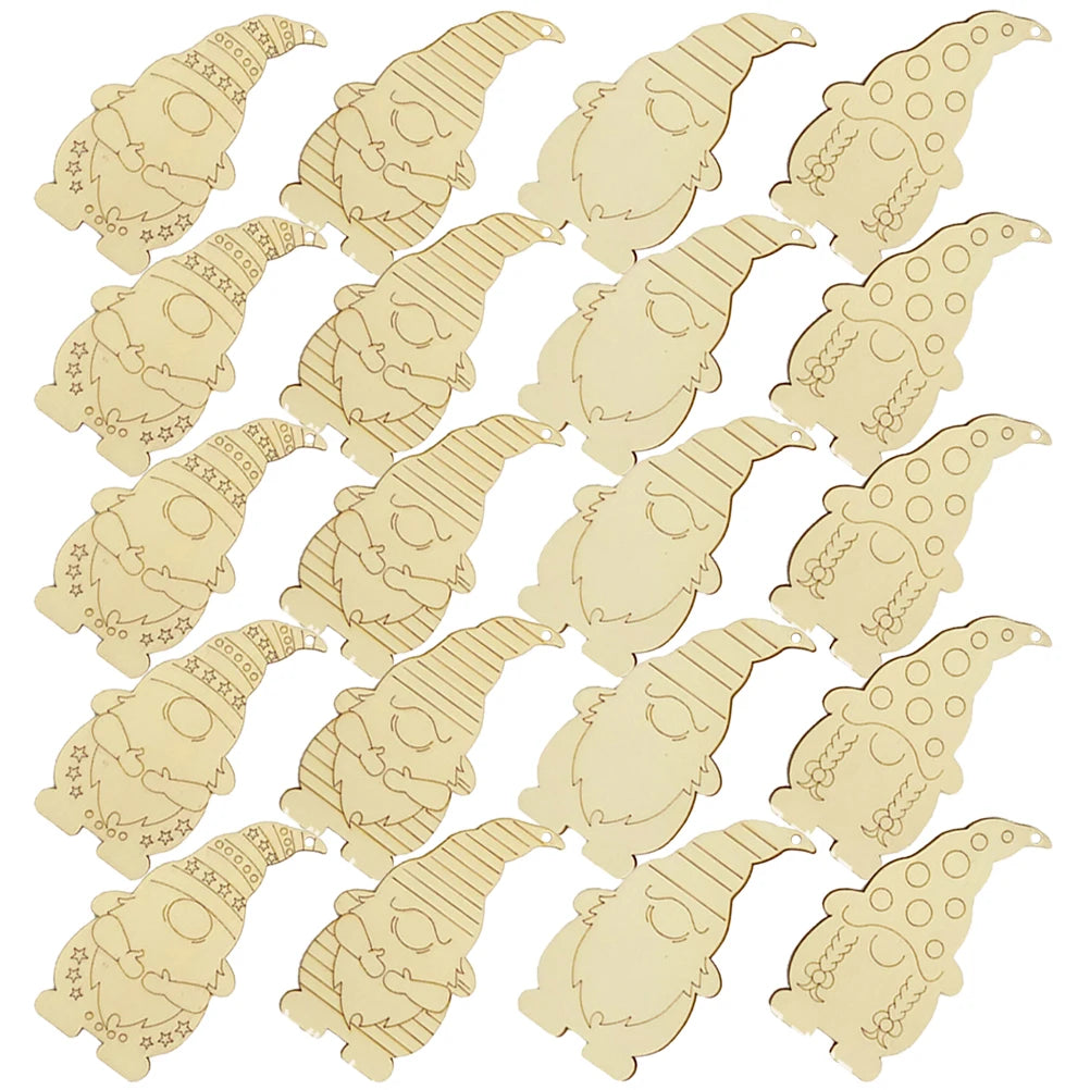 20 set DIY Christmas Ornaments Wooden Gnome Cutouts Unfinished Decor Craft Supplies Xmas Tree Hanging Decorations Wall Pendents