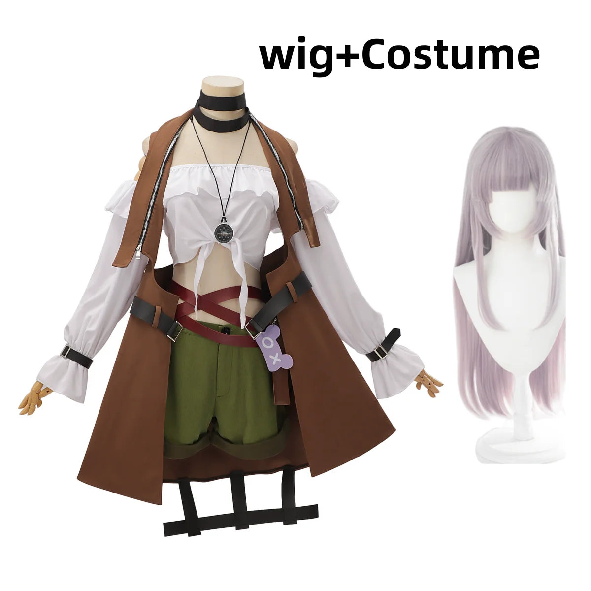 Game Path To Nowhere Hella Cosplay Costume Brown Coat Cloak Shorts Hat Tube Tops Uniform Wig  Woman Sexy Carnival Party Suit