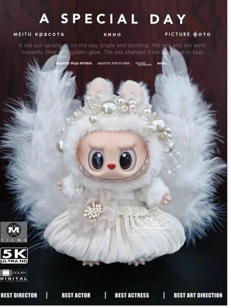 For One and Two Generations of Labubu Rabub Sitting Party Vinyl Doll Blind Box Pendant Baby Clothes For Wedding Dress Skirt