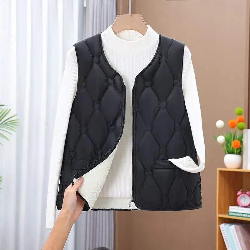 Autumn Winter Velvet Cotton Tank Top Women's Clothing Vest Sleeveless Jacket New Fashion Warm Zipper Short Coat Female Waistcoat