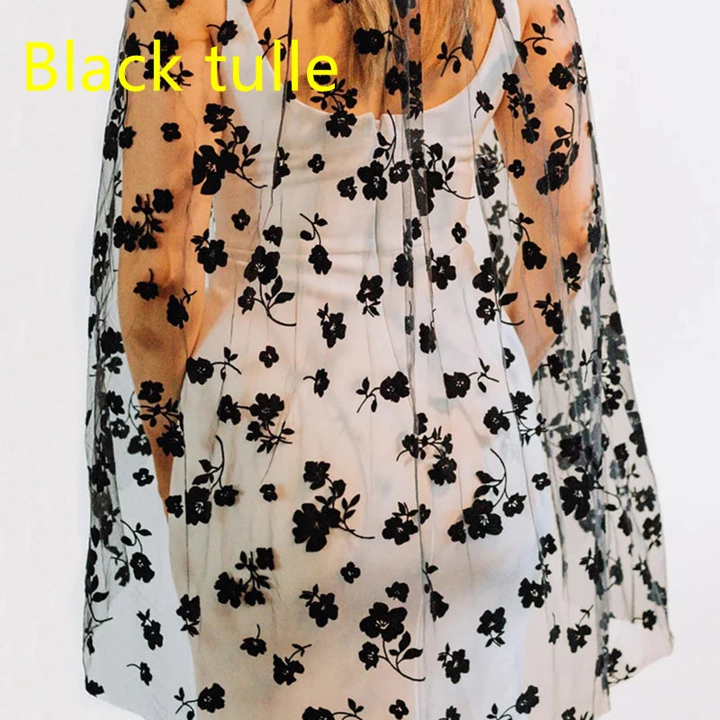 Flocking Tulle White And Black Bridal Cape Draped Shoulder Veils Wedding Shrugs For Brides Floral Cathedral Long With Clips New