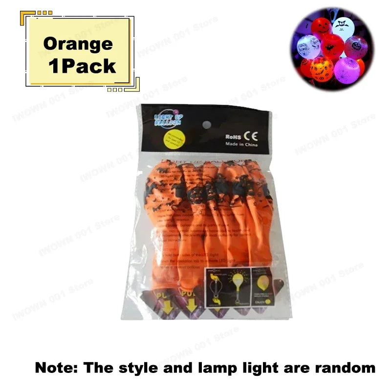 12 Inch Halloween Pumpkin Latex Balloons With Light LED Glow In The Dark Pumpkin Ghost Balloons Halloween Party Decorations