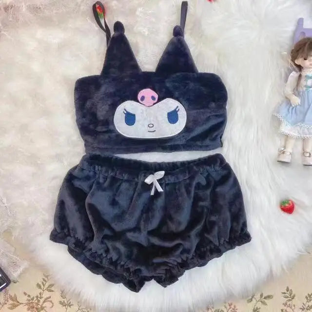 Sanrio Cinnamoroll New Style Velvet Straps Pyjamas Sexy Lingerie Suit Girl Student Fashion Comfortable Navy Japanese Cute Sweet
