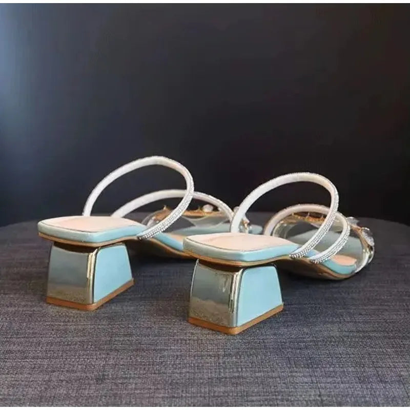 2025 New Women's Fashionable Rhinestone High-heeled Sandals Summer Women's Sexy Sandals Women's Leather Sandals Plus Size