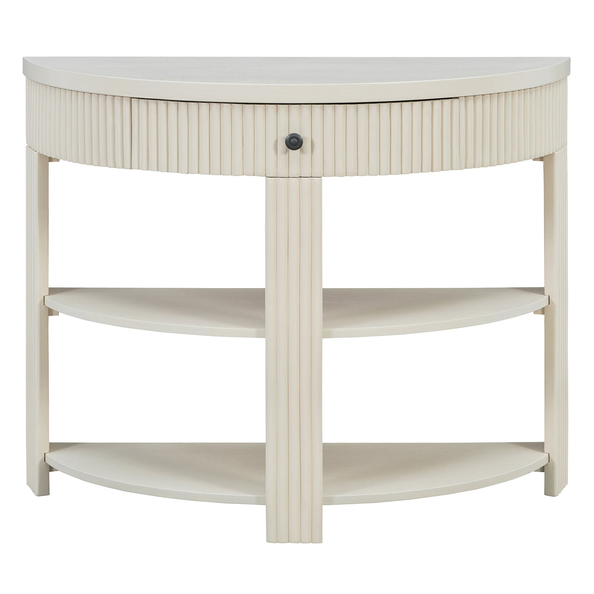 Fluted Half Moon Console Table with Drawer and 2 Shelves for Entryway,
