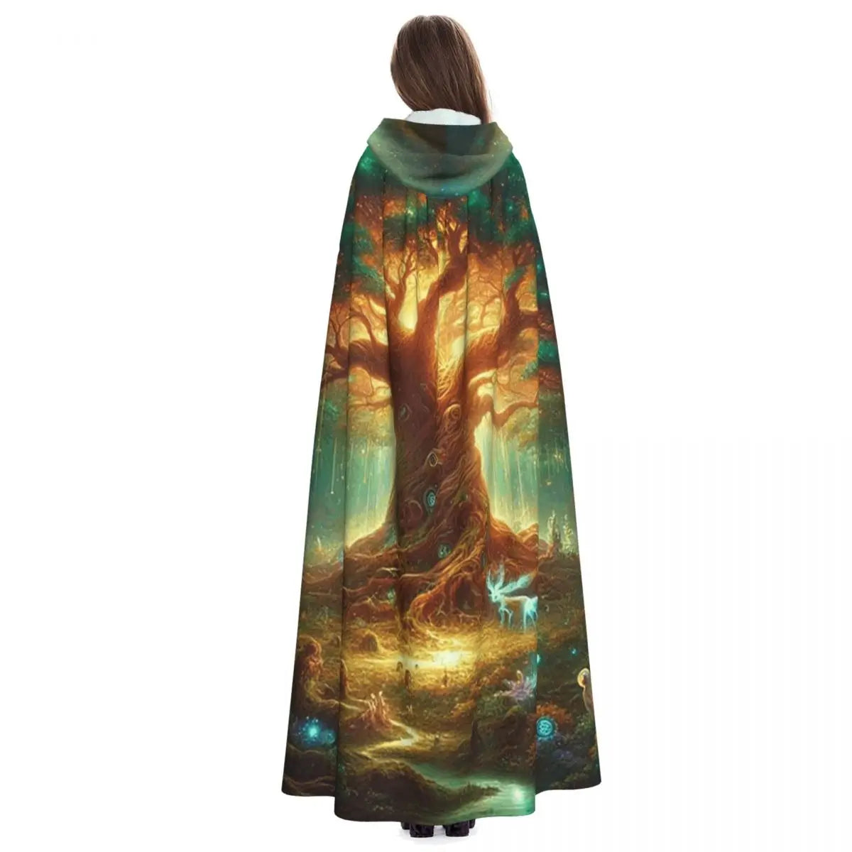 Enchanted Tree Of Life Long Hooded Cloak Witch Medieval Costume Cosplay Cape HalloweenVampire Adult Unisex