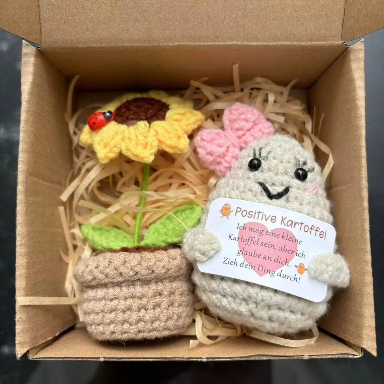 Crochet Positive Energy Potatoes with Sunflower Pot Kit Christmas Gifts Funny Handmade Knitted Potato Wool Doll Home Room Decor