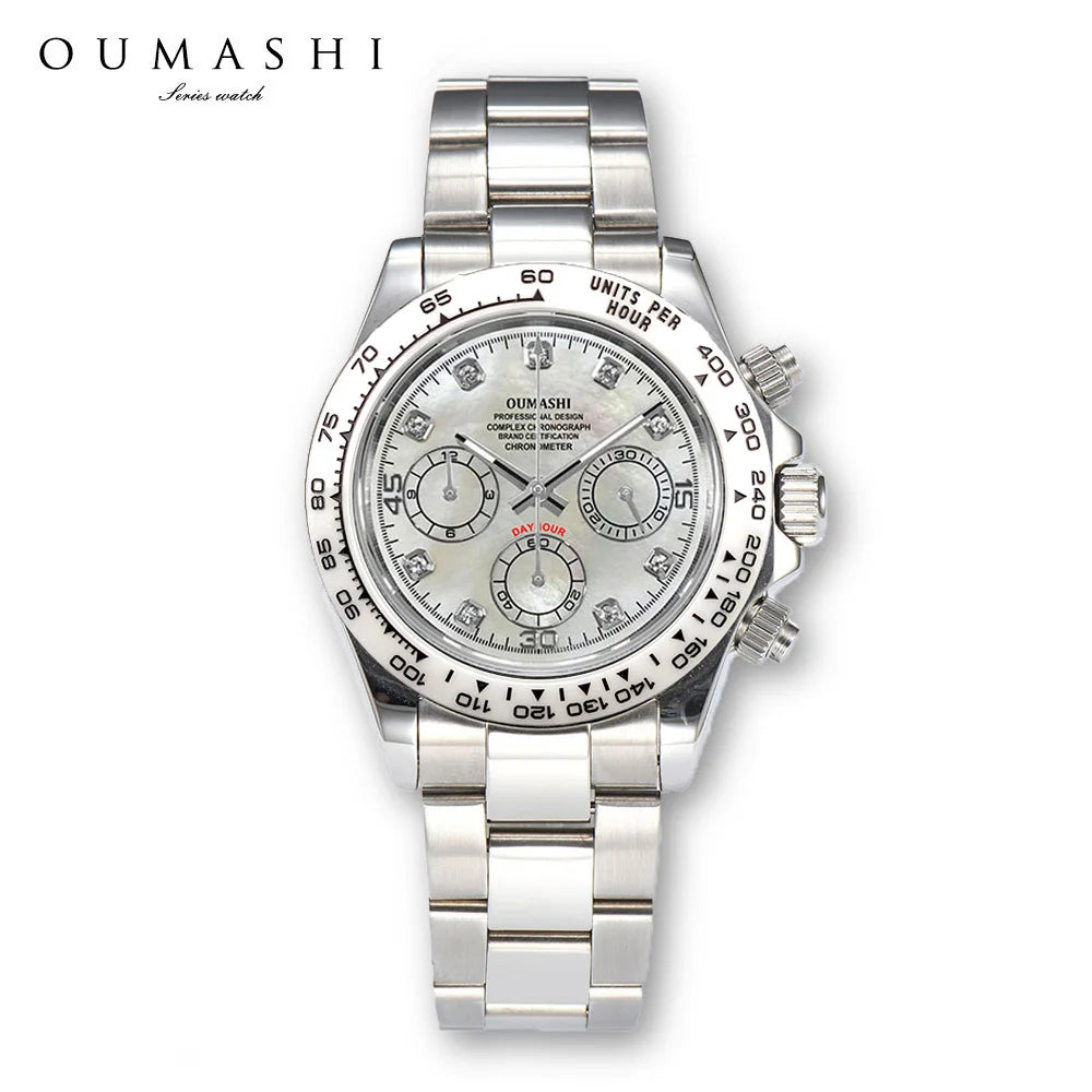 39mm Men's watch Shell Face Dial watch waterproof sapphire glass Stainless steel quartz watch VK63 movement Chronograph watch