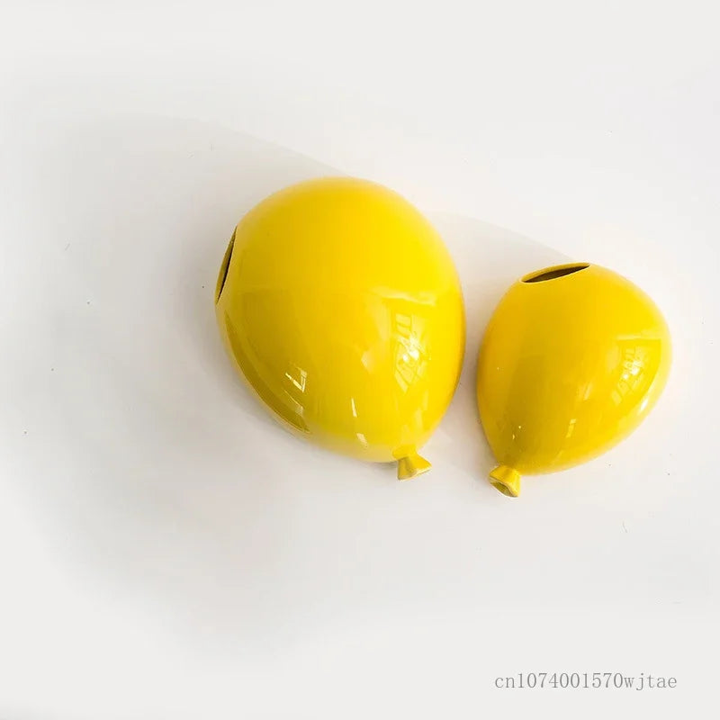 European Ceramic Wall Mounted Balloon Shaped Flower Pot, Creative Cake Ice Cream Shop Wall Decor, Yellow, Pink, Blue, Vases, 1Pc