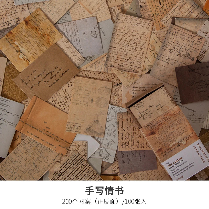 100pcs Vintage Plant Butterfly Material Paper Double-sided Printing Retro Memo Pads Notes Card Scrapbooking Diary Journals DIY