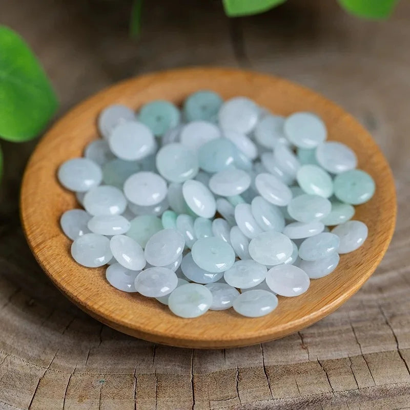 10pcs Natural Emerald White Jade Ping An Knot DIY Bracelet Necklace Charm Jadeite Jewellery Fashion Accessories Gift Women Men