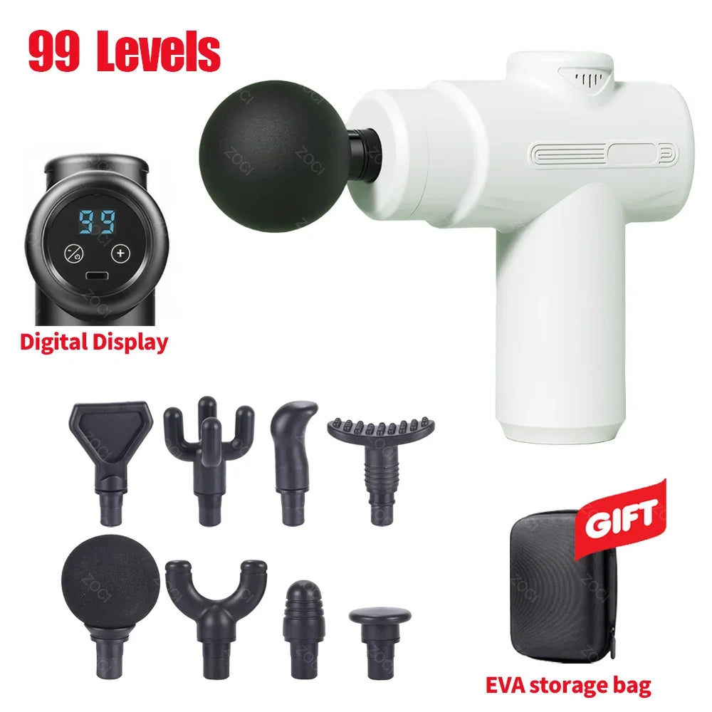 99 Levels Portable Massage Gun Handheld Mini Fascia Gun Digital Display Deep Tissue Massager Vibration Muscle Massager for Body