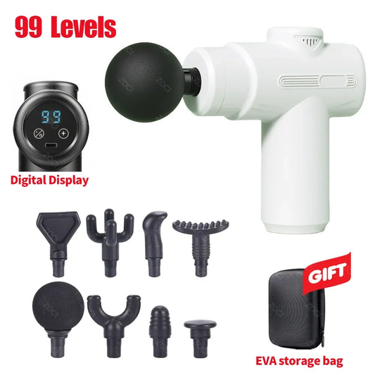 99 Levels Portable Massage Gun Handheld Mini Fascia Gun Digital Display Deep Tissue Massager Vibration Muscle Massager for Body