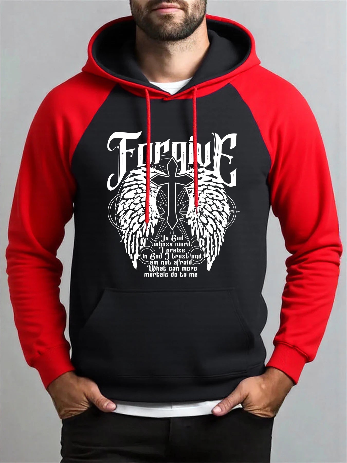 Forgive Wings Cross Printing Men Raglan Hoodie Y2K Pocket Streetwear Autumn Hoody Fleece Unisex Hoodies Fashion Casual Coat