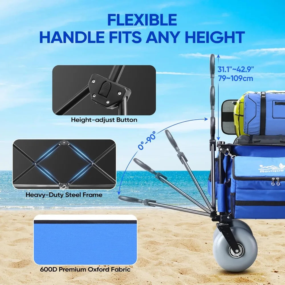Beach Wagon, with Big Wheels for Sand, 260L Extra Large Beach Cart with 9" All-Terrain Balloon Wheels, Heavy Duty Folding Wagon