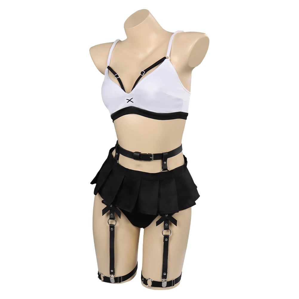 Tifa Lockhart Cosplay Swimsuit Costume Fantasy Women Bikini Top Vest Skirt Swimwear Outfits Halloween Carnival Party Suit