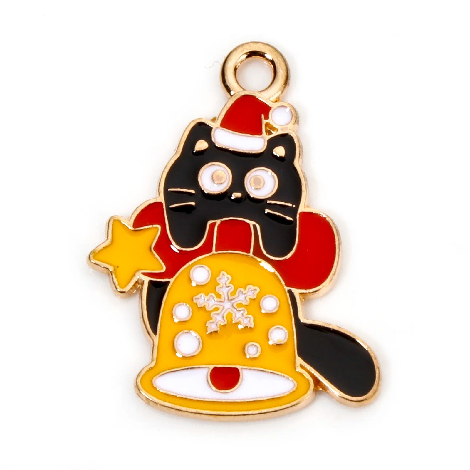 10pcs New Christmas Charms Multicolor Cat Animal Christmas Tree Bell Enamel Metal Pendants DIY Women Necklace Earrings Jewelry