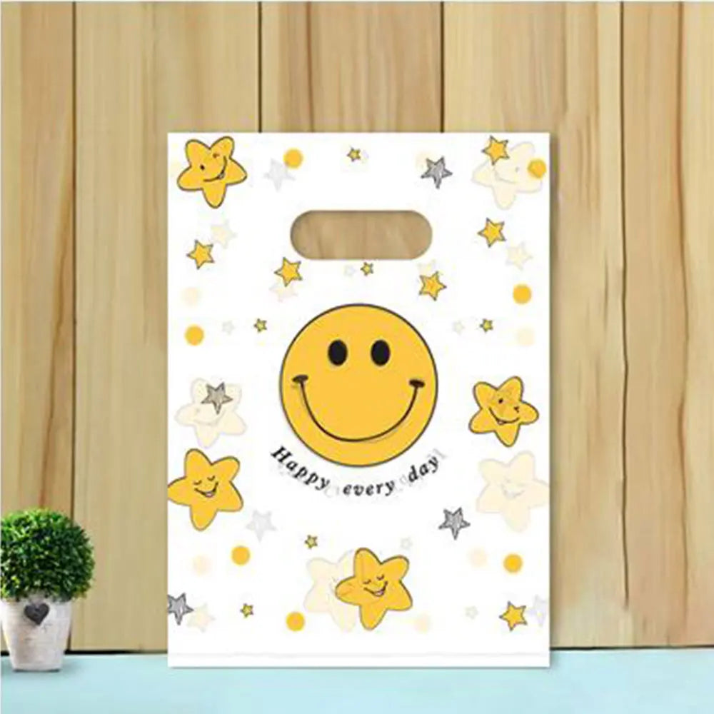50pcs Multi Style Plastic Handle Bag 15*20cm Small Jewelry Packing Bag Party Favor Bags For Candy Cookie Gift Packaging Bag