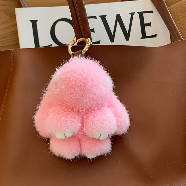 Mink Bunny Keychain Pompon Keyring Bunny For Women Bag Charms Car Key Chain Cute Rabbit Key Ring On Bag Car Trinket Pendant Gift