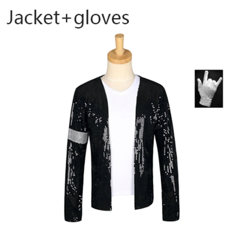 MJ Michael Jackson Coat Billie Jean Jacket Pant Glove Modern Dance Cosplay Costume Adult Clothing Hallowmas Party Cos Set Men