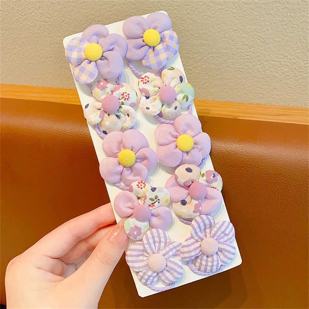 10Pcs/Set Chiffon Flower Hair Tie Girls Ponytail Elastic Hair Bands Kids Hair Accessories Children Hair Ties Baby Headwear