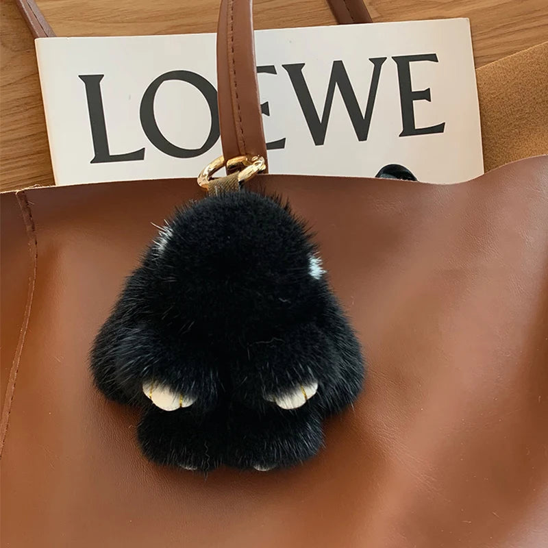 Mink Bunny Keychain Pompon Keyring Bunny For Women Bag Charms Car Key Chain Cute Rabbit Key Ring On Bag Car Trinket Pendant Gift