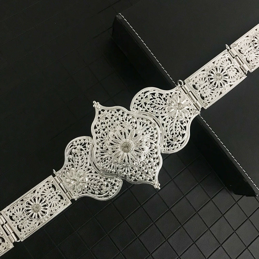 Vingate Wedding Party Crystal Belt Jewel Metal Fine Engraving Hollow Flower Original Design Adjustable Bride Waist Chain Jewelr