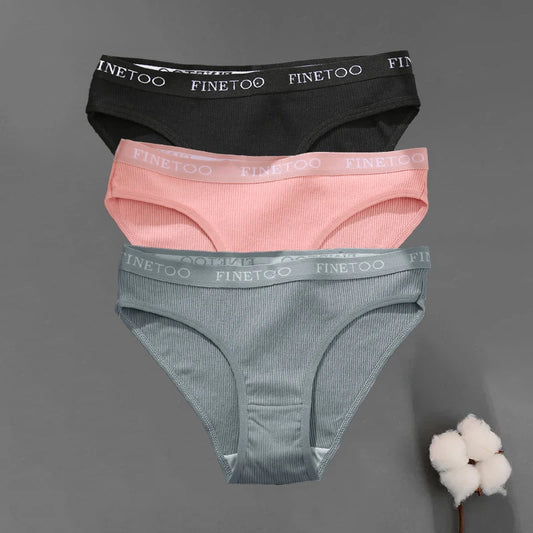 3PCS/Set Seamless Women's Cotton Briefs FINETOO Sexy Cotton Panties Set Women Underwear Solid Panty Intimates Lingerie M-2XL