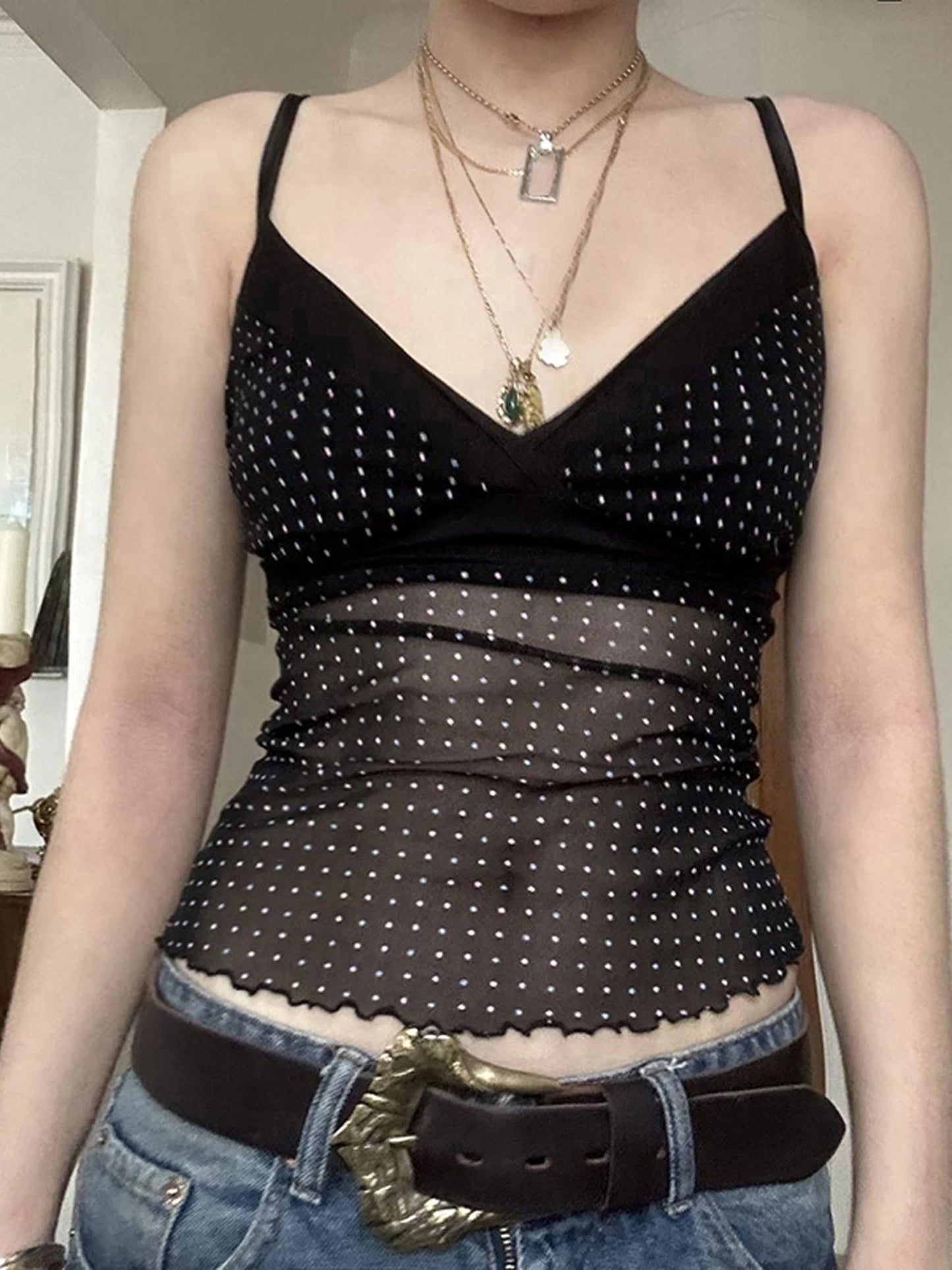 Women s Sleeveless V-neck Lace Trim Camisole Tank Top Summer Casual  Fit Sheer Vest with Floral Print