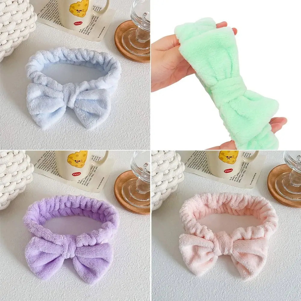 Beauty Coral Fleece Hair Band Soft Bow Fluffy Bowknot Shower Headband Knot Cosmetic Headbands Women